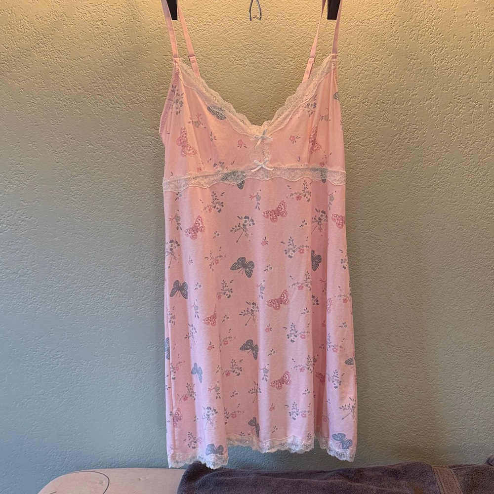 Jessica Simpson Pink Floral Chemise with Lace Trim
